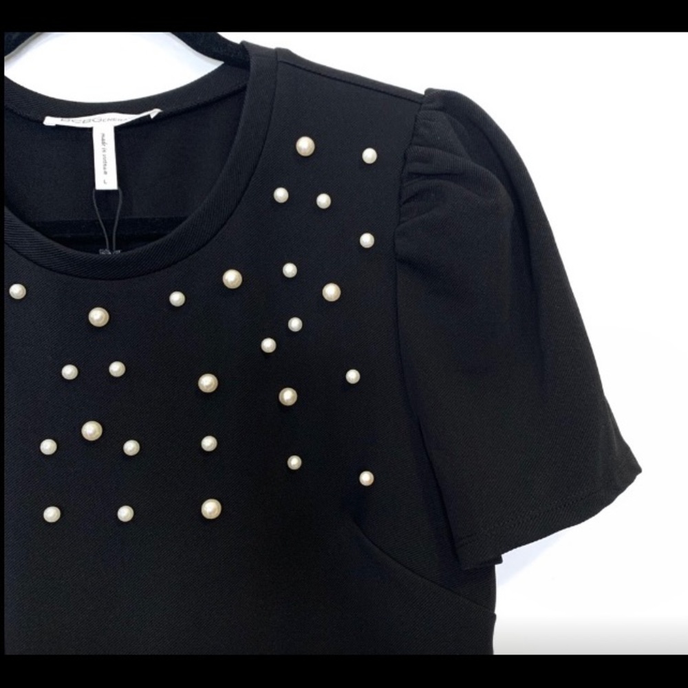 BCBG PEARLESCENT PUFF SLEEVE SHORT SLEEVE TOP - Picture 6 of 13